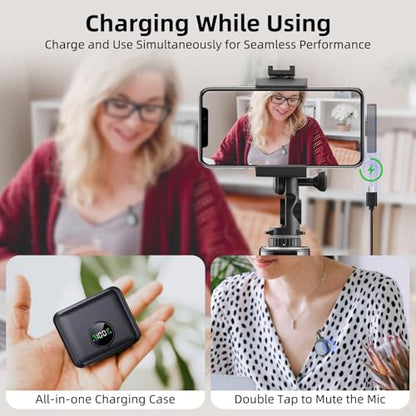 Mini Wireless Microphone for iPhone and Android Content Creator Mic | USB C Lavalier, Charging Case, 21H Battery, Noise Canceling, Video Recording