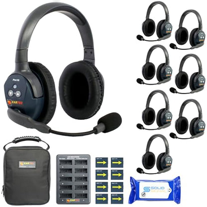 Eartec Ultralite PRO16 Wireless Intercom Headset System for 8 Users – Long Range 1/2 Mile, Hands-Free Full Duplex, 10-Hour Battery, Dual Ear, Expandable to 16 – with SolidSignal Cleaning Wipes - color: Dual, size: 8 x Dual
