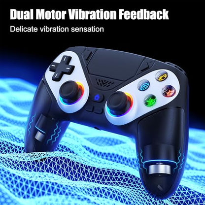 Gamrombo LED Wireless Controller for PS5, Compatible with PS5 Pro/Slim/PC, Dual Vibration, Macro/Turbo Function, 3.5mm Audio Jack, 6-Axis Motion Control Gamepad with Speaker(Black) - color: Black