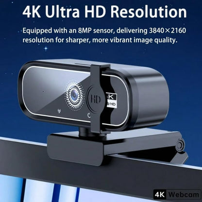 FHD 4K Webcam with AutoFocus, USB Desktop Camera, Black Webcam, Built-in Microphone for Video Conferencing, Online Meetings, Universal Tripod-Ready Clip fits laptops and LCD Monitors.