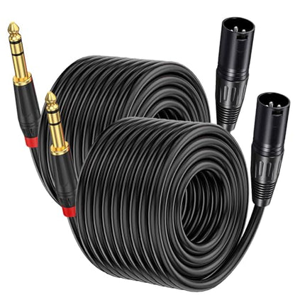 2-Pack 100 FT XLR Male to 1/4 Inch TRS Balanced Audio Cable - 3-Pin XLR to 6.35mm Stereo Adapter Cord for Microphone,Speaker, Mixer, Amplifier - size: 100 FT