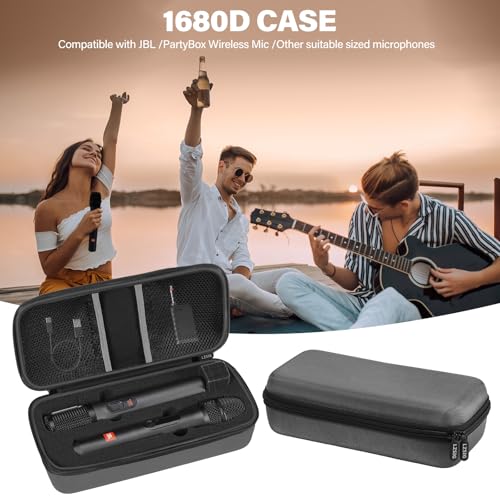 Microphone Case for JBL Wireless Two Mic System & Partybox Mics (CASE ONLY) | Customizable Foam, Handheld Dual Mic Travel Bag for Singing & Karaoke | Waterproof & Dirt Resistant - color: Grey