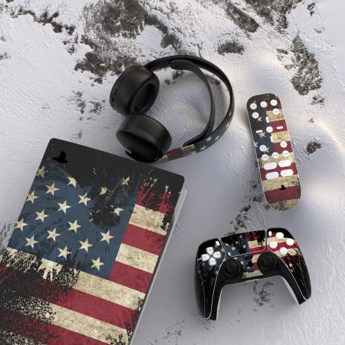 PlayVital US Flag The Stars & Stripes Full Set Skin Decal for ps5 Console Digital Edition, Sticker Vinyl Decal for ps5 Controller & Charging Station & Headset & Media Remote - color: US Flag The Stars & Stripes