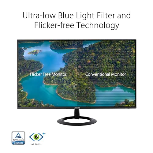 ASUS 24” (23.8-inch viewable) Eye Care Monitor (VZ24EHF) - IPS, Full HD (1920 x 1080), Frameless, 100Hz, Adaptive-Sync, 1ms, HDMI, Low Blue Light, Flicker Free, Ultra-Slim Profile, 3 Year Warranty - style: 100Hz Frameless