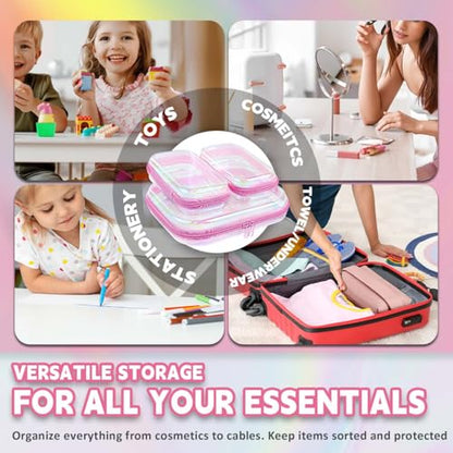 3Pcs Clear Hard Shell Zipper Case, TSA Approved Toiletry Bags with Iridescent Scratch-Proof Surface, Waterproof Cosmetic Bag Makeup Case Travel Organizer Pouches for Diapers, Toys Storage, 2S+1M