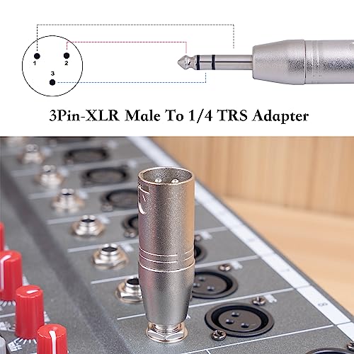 2 Pack 1/4 TRS to XLR Adapter, Balanced Quarter Inch 6.35mm Male to XLR Male Adapter for Mixer, Microphone - color: 1/4 To XLR Male