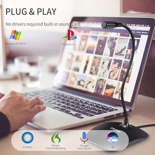 USB Microphone, 360 Degree Adjustable Gooseneck Design | PC Microphone with Mute Button & LED Indicator, Noise-Canceling Technology, Plug & Play, Compatible with Windows & MacOS