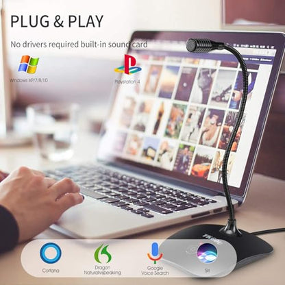 USB Microphone, 360 Degree Adjustable Gooseneck Design | PC Microphone with Mute Button & LED Indicator, Noise-Canceling Technology, Plug & Play, Compatible with Windows & MacOS
