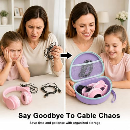 Headphone Case for Riwbox CT-7 Pink/for Jack CT-7S Cat Green 3.5mm/ for iClever IC-HS01/for Picun/for FosPower Bluetooth Wireless Over-Ear Headphones Headset Box Only,Purple | Headphone case for kids, hard EVA shell, mesh pocket, fits cat-ear over-ear mod