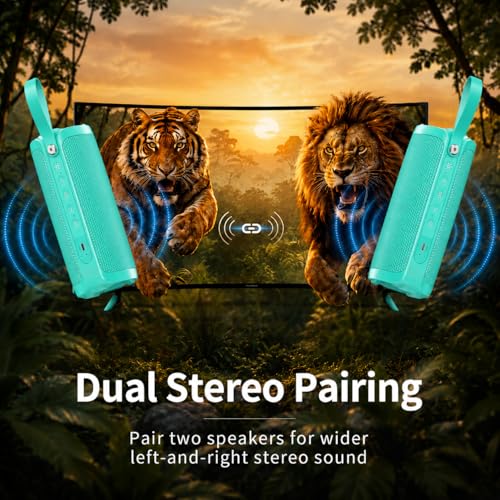 Bobtot Portable Bluetooth Speaker 15W, IPX6, Green | TWS Pairing, 15H Playtime, RGB, Powerful Sound with Dual Bass for Outdoor, Party, Shower, Camping, Travel - color: Teal
