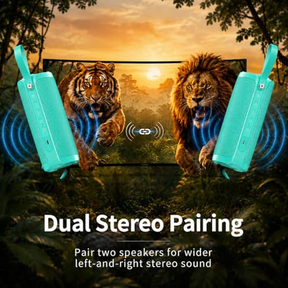 Bobtot Portable Bluetooth Speaker 15W, IPX6, Green | TWS Pairing, 15H Playtime, RGB, Powerful Sound with Dual Bass for Outdoor, Party, Shower, Camping, Travel - color: Teal