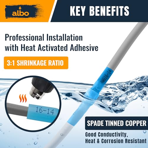 ALBO 300 Pcs Heat Shrink Male and Female Spade Connector Kit, 22-10 AWG | Matched Quick-Disconnect Pairs, Secure Fit Helps Prevent Loose and Exposed Wiring - color: Spade Set 300pcs 22-10 AWG