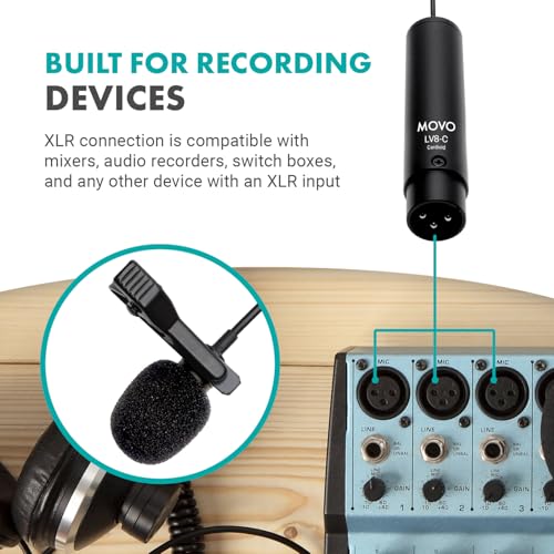 Movo LV8-C Broadcast-Quality XLR Lavalier Cardioid Condenser Wired Microphone with 12mm Mic Capsule for Accurate Voice Recording - Kit Includes Lapel Clip, Case and Windscreen