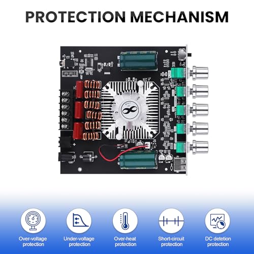 ZK-HT21 Bluetooth Amplifier Board 160W×2+220W Subwoofer 2.1 Channel | Audio Amplifier Bluetooth Module with Treble and Bass Control,AUX/Bluetooth/USB Inputs for Passive Speakers