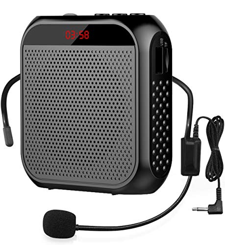 Portable Voice Amplifier with Wired Microphone Headset Rechargeable PA System Speaker Personal Microphone Speech Amplifier Power Amplifiers Loudspeaker for Teachers/Metting/Tour Guide (Black) - color: Black