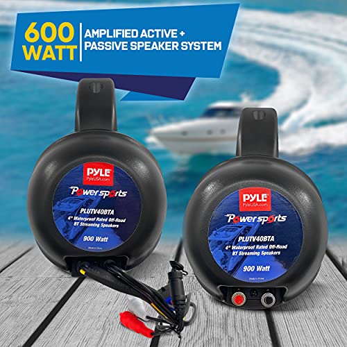 2-Way Waterproof Bluetooth Off-Road Speakers - 4" 900W Active Passive Marine Grade Wakeboard Tower Speakers System w/AUX, Full Range Outdoor Stereo Speaker for ATV/UTV Jeep Boat - Pyle PLUTV40BTA - style: Marine-900W