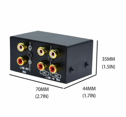 2 in 4 Out or 4 in 2 Out Audio Sound selector RCA Female Stereo Channel 2 Splitter switcher Box Switching No External Power No Noise - size: 2way-rca