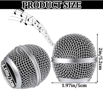 Microphone Head Replace Microphone Cover Microphone Windscreen Microphone Pop Filter Microphone Ball Head Mesh with Inner Foam Microphone Replacement Grille for Shure Sm58, 2 Pcs, Silver