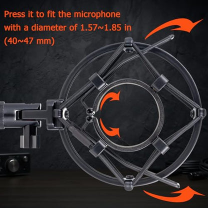 Microphone Shock Mount, Metal Mic Holder Clip for 1.65-1.85"(42-47mm) Diameter Condenser Mics Reduce Vibration Noise and Improve Recording Quality for Bluebird Baby Bottle CAD U37 GXL2200