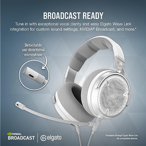 Corsair Virtuoso PRO Wired Open Back Gaming Headset - Detachable Uni-Directional Microphone - 50mm Graphene Drivers - 20Hz-40 kHz Frequency Response - White - color: White