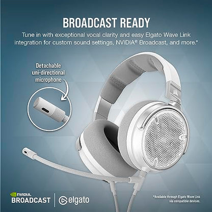 Corsair Virtuoso PRO Wired Open Back Gaming Headset - Detachable Uni-Directional Microphone - 50mm Graphene Drivers - 20Hz-40 kHz Frequency Response - White - color: White