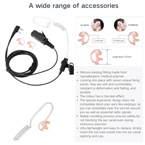 Radio Earpiece with Mic Compatible for Kenwood Baofeng SAMCOM BTECH Retevis Walkie Talkie and RT21 RT22 BF-F8HP UV-82HP UV-5R UV82 UV82C UV5X3 TK NX, Acoustic Tube Headset, 2 Pin Style