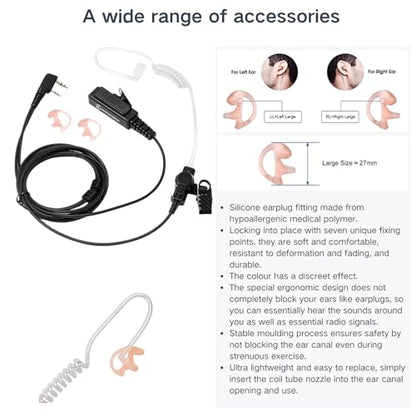 Radio Earpiece with Mic Compatible for Kenwood Baofeng SAMCOM BTECH Retevis Walkie Talkie and RT21 RT22 BF-F8HP UV-82HP UV-5R UV82 UV82C UV5X3 TK NX, Acoustic Tube Headset, 2 Pin Style