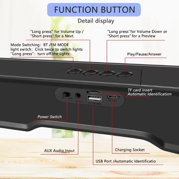 Bluetooth Computer Soundbar Speakers, Rechargeable Gaming Sound Bar with RGB, Support FM Radio/TF Card/AUX/USB Playback, Speakers for Desktop, Laptop, TV, Phone, HD Stereo Loud Sound, Punchy Bass