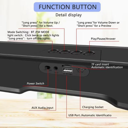Bluetooth Computer Soundbar Speakers, Rechargeable Gaming Sound Bar with RGB, Support FM Radio/TF Card/AUX/USB Playback, Speakers for Desktop, Laptop, TV, Phone, HD Stereo Loud Sound, Punchy Bass