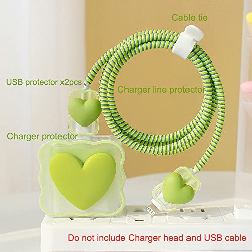 ZOSTLAND 5 in 1 DIY 18W 20W Heart Shape Protector Data Cable USB Charger Line Earphone Wire Saver Organizer Compatible with iPhone 11 12 13 14 15 Pro Max - color: Love Green