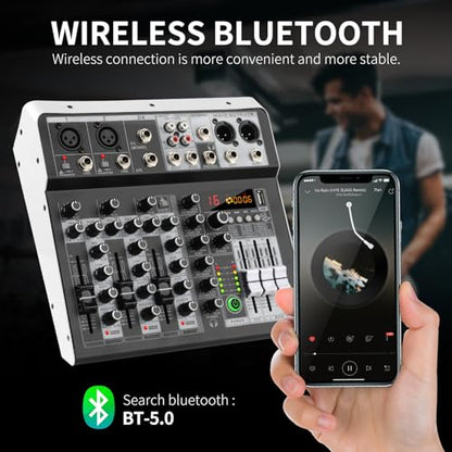 XTUGA KP4 4 Channel Audio Mixer with Bluetooth,DJ Sound Board Controller