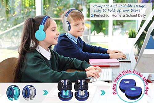 SIMOLIO 2Pack Wireless Kids Headphones with Share Port & Mic, Bluetooth 6.0 | 75/85/94dB Volume Limit for Toddler Teens, Durable & Foldable Over-Ear Headsets for iPad Tablet School Airplane, Travel Case - color: Mint & Grey