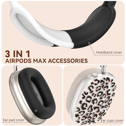 for Apple AirPods Max,Clear Leopard Print Soft TPU Case for Women,Black | Ear Pad Case Cover/Ear Cups Cover/Headband Cover for AirPods Max Headphones (2024/2020)Transparent AirPod Max (USB-C) - color: Leopard print
