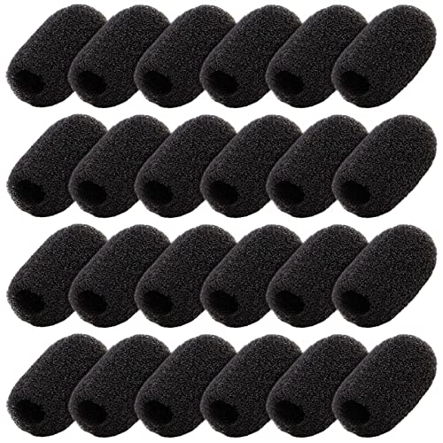 Juvale Headset Microphone Foam Windscreens - Noise Reduction Microphone Windscreens - Wind Muff for Mic Shield & Lapel Mic Covers - Pack of 24, 0.8 in, Black
