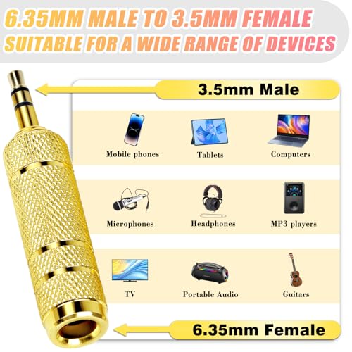 4-Pack Headphone Adapter Set(Gold Plated), 1/8 (3.5mm) and 1/4 (6.35mm) Adapter Stereo(TRS), Audio Jack Converter for Guitar, Amp, Studio, Zero Signal Loss