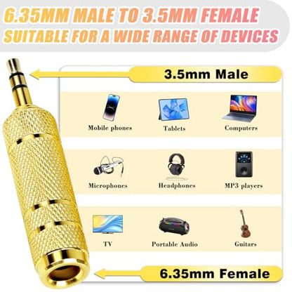 4-Pack Headphone Adapter Set(Gold Plated), 1/8 (3.5mm) and 1/4 (6.35mm) Adapter Stereo(TRS), Audio Jack Converter for Guitar, Amp, Studio, Zero Signal Loss