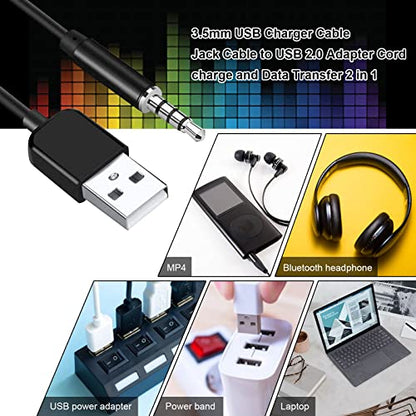 USB to 3.5mm Jack Audio Adapter, AUX Charge Cable for MP3 Player | Works with MP3 Player, Headphones and PC Speakers – Universal Adapter for Devices Without USB Port, Handy Repla