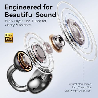 Kinglucky Gen2 Clip-On Earbuds with Butterfly Earrings, Black | Charge & Store Without Removing Earrings, Comfortable Fit, 50H Playtime, Open-Ear Bluetooth Headphones, For Women, Small Ears - color: Black