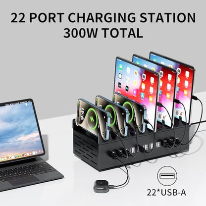 300W USB Charging Station, 22-Port Desktop Fast Charger Station for Multiple Devices, Organizer Charging Dock with Intelligent Protection for iPhone, iPad, Tablets and More