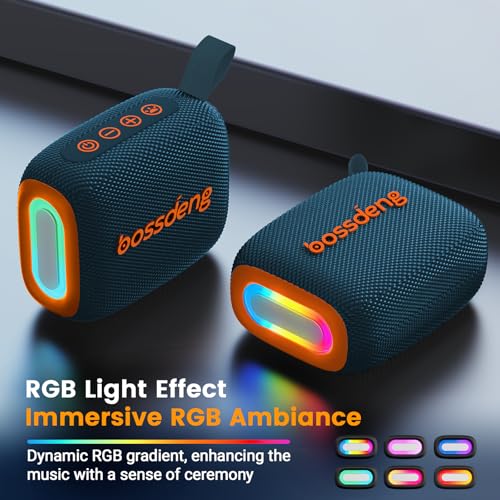 Waterproof Portable Bluetooth Speaker with Lights & Lanyard, Blue | Compact Wireless Outdoor Speaker, 10H Playtime, Bluetooth 5.3 Stable Connection IPX5 for Beach, Camping, Travel and Shower - color: Blue