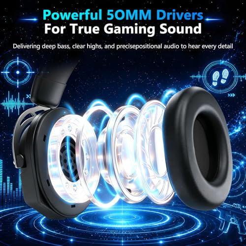 K98 Wired RGB Gaming Headset with Mic, Over Ear Gaming Headphones, 50mm Neodymium Drivers, Noise Isolating Microphone, Memory Foam Cushions, Aluminum Alloy Frame for PC, PS5, PS4, Xbox, Switch - color: Black/Gray RGB