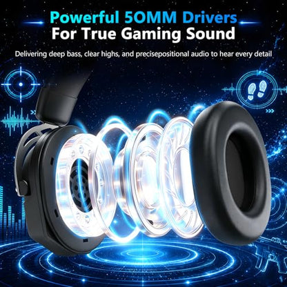 K98 Wired RGB Gaming Headset with Mic, Over Ear Gaming Headphones, 50mm Neodymium Drivers, Noise Isolating Microphone, Memory Foam Cushions, Aluminum Alloy Frame for PC, PS5, PS4, Xbox, Switch - color: Black/Gray RGB