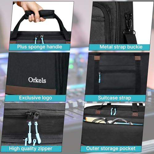 ORKELS DJ Controller Bag, Portable Padded DJ Travel Case with Storage Pocket, Compatible with Pioneer DDJ-REV1 SR SR2 OMNIS DUO & Numark Mixtrack Platinum FX - size: M-23.2''L x 4.1''D x 14.8''W