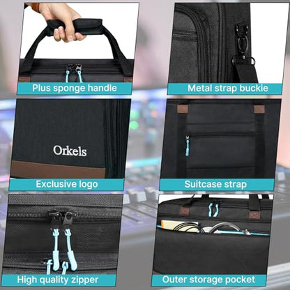 ORKELS DJ Controller Bag, Portable Padded DJ Travel Case with Storage Pocket, Compatible with Pioneer DDJ-REV1 SR SR2 OMNIS DUO & Numark Mixtrack Platinum FX - size: M-23.2''L x 4.1''D x 14.8''W