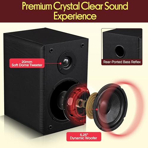 Pyle 5.25” Wired Bookshelf Speakers Pair – 2-Way HiFi Home Theater Speakers with Wall Mount Brackets, Paper Cone Woofer & Soft Dome Tweeter, Compact Stereo Speaker System, Black - color: Black, size: 5.25 inch