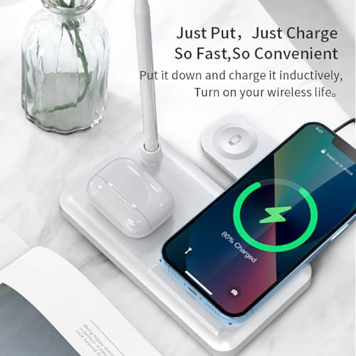 Wireless Charging Station Charger Stand - 4 in 1 Wireless Charger 15W Fast Charging Stand for iPhone 8-16 Series, for iWatch 2-10 Series/Ultra/SE, for AirPods4/3/2/Pro, for Apple Pencil 1st Generation
