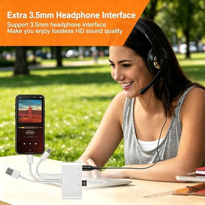Universal 5-in-1 Memory Card Reader, 3-in-1 USB C/Lightning/USB A to SD/TF Adapter with 3.5mm Headphone Jack and Lightning Power Port (Charging Only), Compatible with iPhone, iPad, Android, Tablet