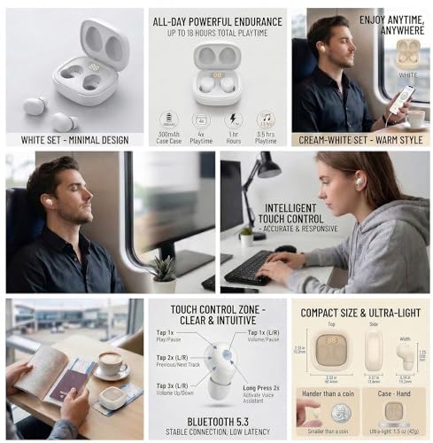 Ultra small mini earphones ，Mini Invisible Wireless Earbuds for Small Ear Canals, Low Profile Hidden Sleep Earbuds, IPX5 Waterproof Bluetooth Headphones for Work, Side Sleep & Daily Use (beige) - color: Beige