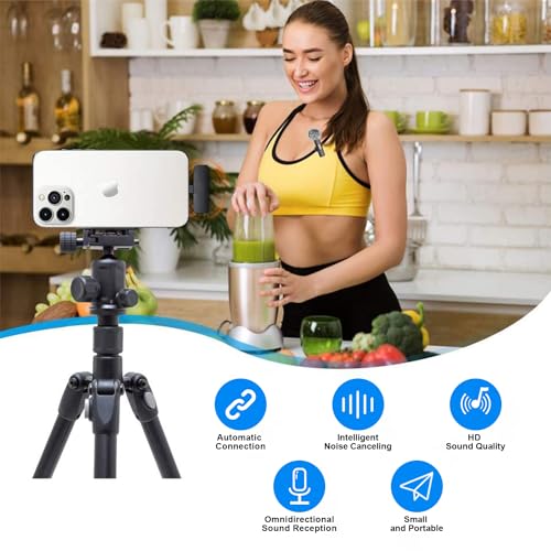 Mini Microphone for iPhone Android - Wireless Lavalier Microphone USB-C Lightning, Noise Cancelling Clip On Mic, 65ft Range, 12H Battery for Video Recording TikTok YouTube Content Creators - size: 2TX1RX without ChargingCase