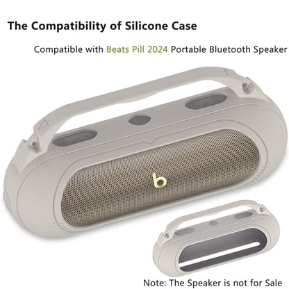 Silicone Cover Case Compatible with Beats Pill 2024 Bluetooth Speaker | Accessories for Beats Pill Speaker Protective Case with Handle, Shockproof and Anti-Scratch Cover (Grey) - color: Grey